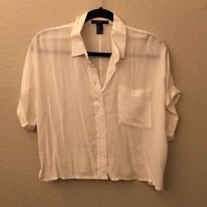 Cropped body white sheer button up